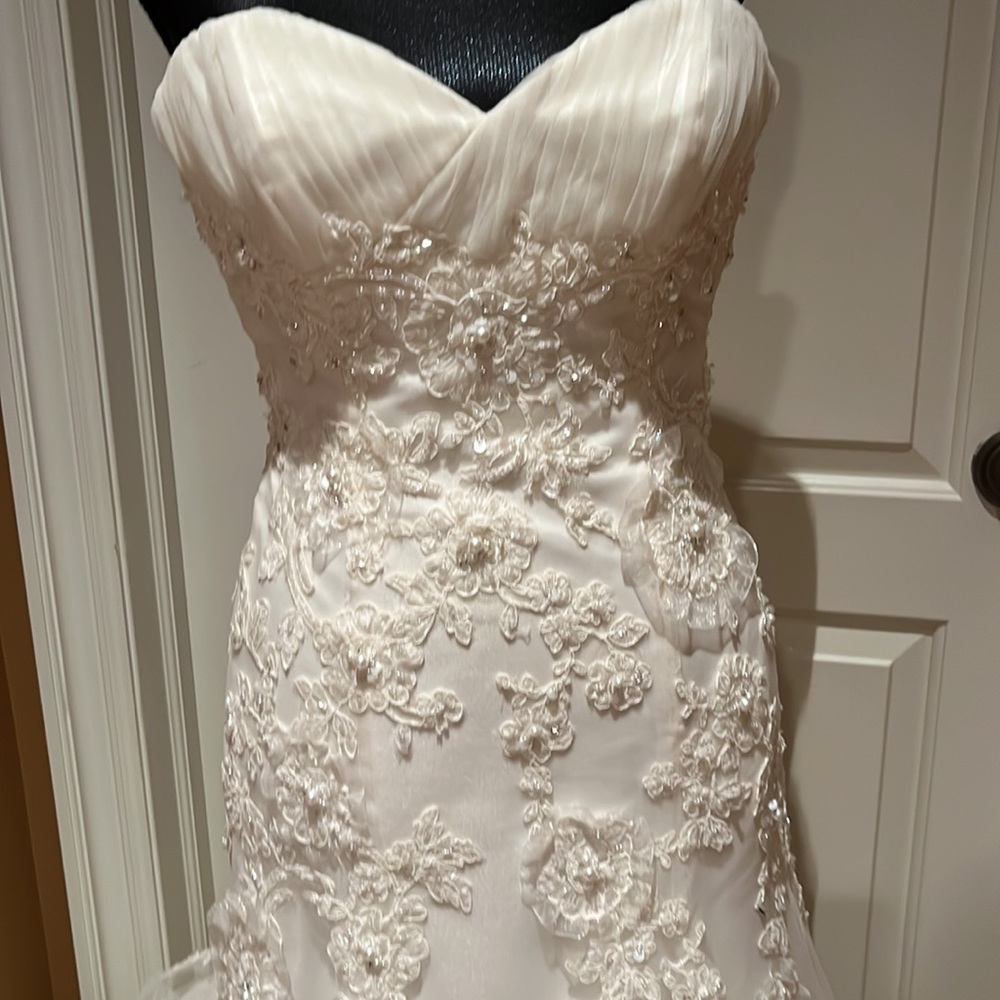 Strapless Lace Appliqué Wedding Dress in Ivory - Picture 2 of 9